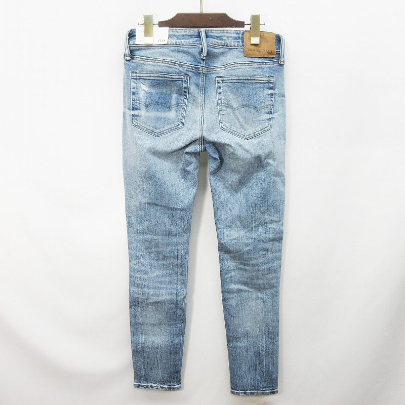 未使用品 アメリカンイーグル American Eagle Flex デニム パンツ ジーンズ ジーパン スキニー ジップフライ ダメージ加工 綿 コットン ストレッチ 29 30 インディゴ 43 メンズ 064 ベクトルパーク