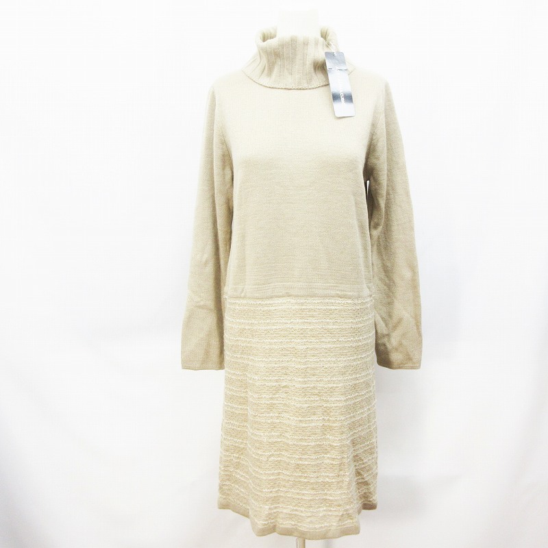 アルファキュービック Alpha Cubic Ac By Alpha Cubic ニット ワンピース 長袖 タートルネック 膝丈 切替 ボーダー ラメ M ベージュ系 43 レディース 064 ベクトルパーク