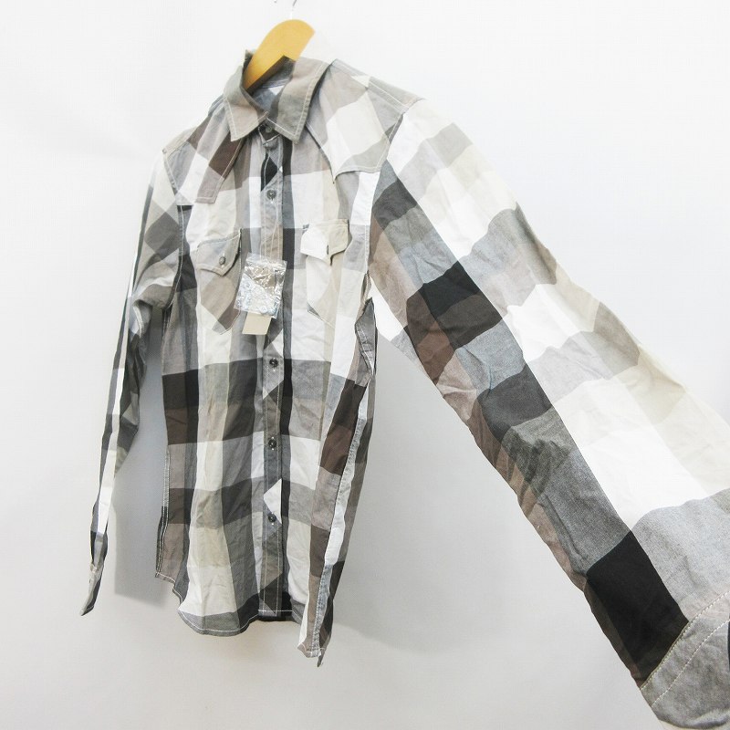 未使用品 グローバルワーク Global Work チェック シャツ 長袖 ウエスタン 綿 コットン100 M 茶 ブラウン系 43 メンズ 064 ベクトルパーク