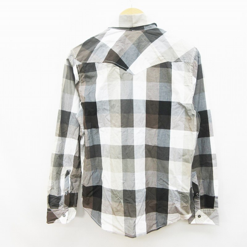 未使用品 グローバルワーク Global Work チェック シャツ 長袖 ウエスタン 綿 コットン100 M 茶 ブラウン系 43 メンズ 064 ベクトルパーク