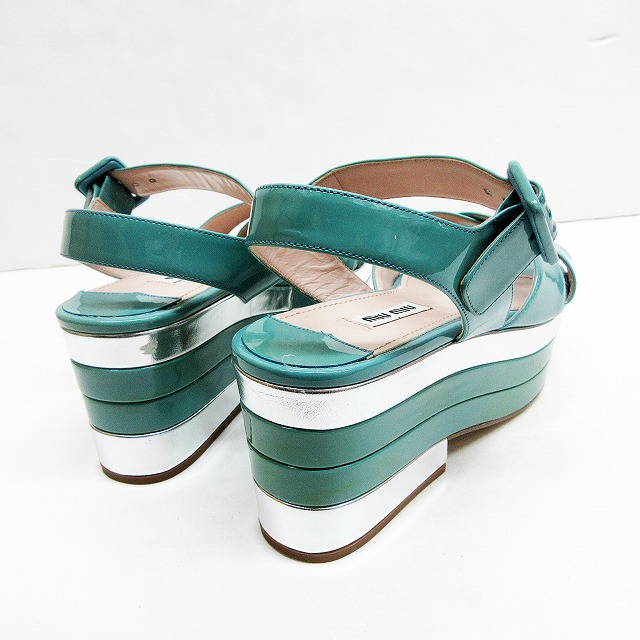 未使用品 ミュウミュウ miumiu エナメル レザー 厚底 サンダル 34 1/2 