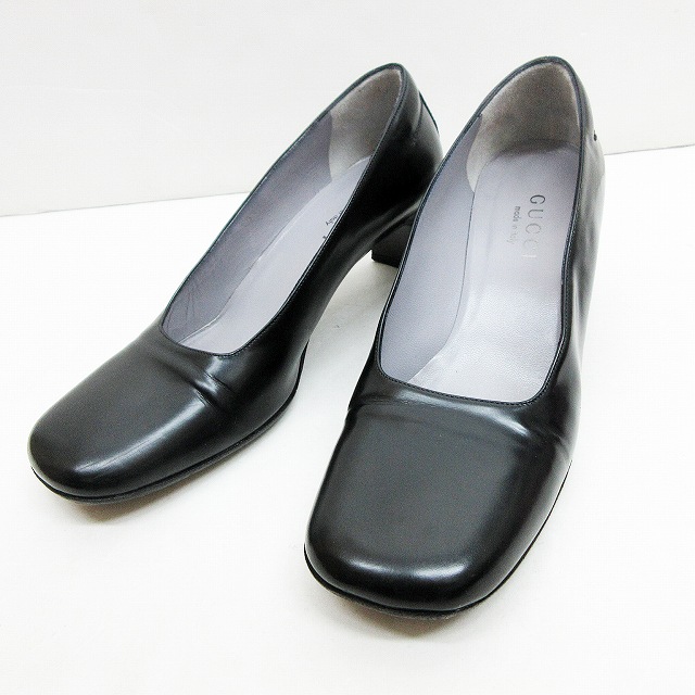 グッチ GUCCI レザー スクエアトゥ パンプス 36 1/2 C 約23cm 黒 