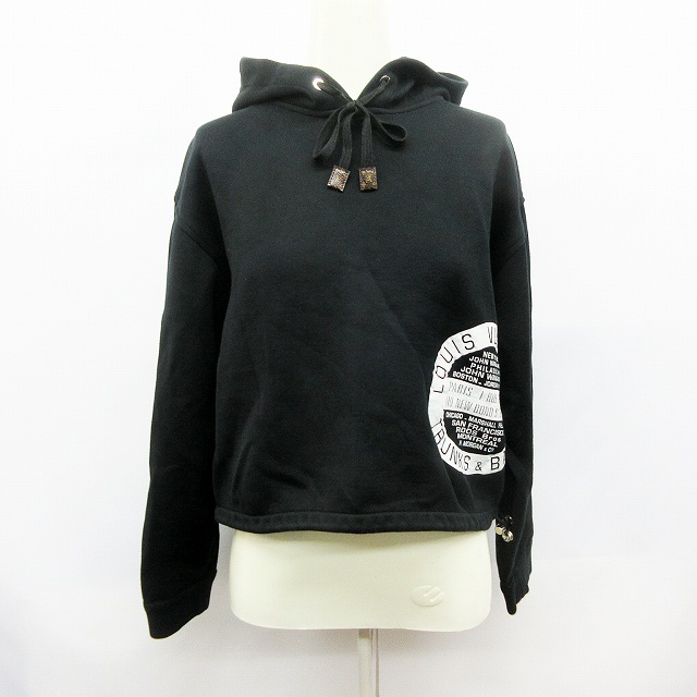 ルイヴィトン Louis Vuitton ショート丈 パーカー プルオーバー Xs 155cm 72a スタンプ モノグラム 黒 ブラック系 46 レディース 064 ベクトルパーク