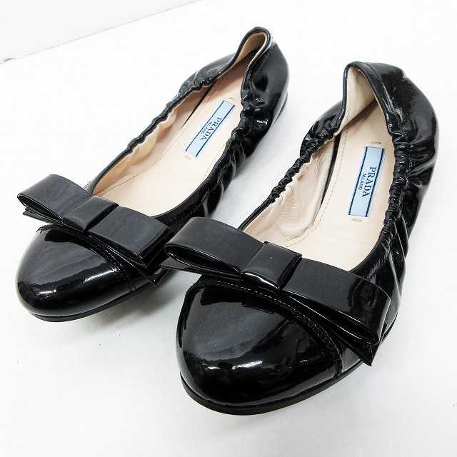 プラダ PRADA エナメル レザー バレエ シューズ 35 1/2 約22.5～23cm 
