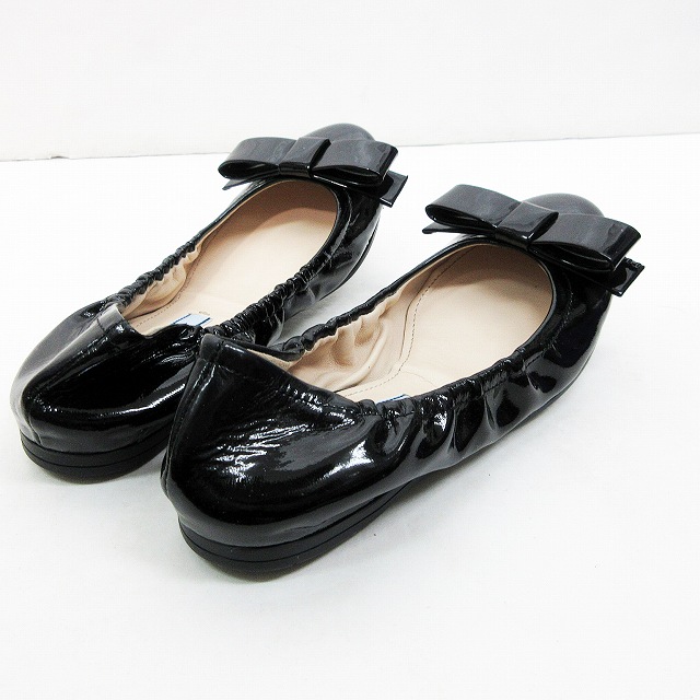プラダ PRADA エナメル レザー バレエ シューズ 35 1/2 約22.5～23cm 