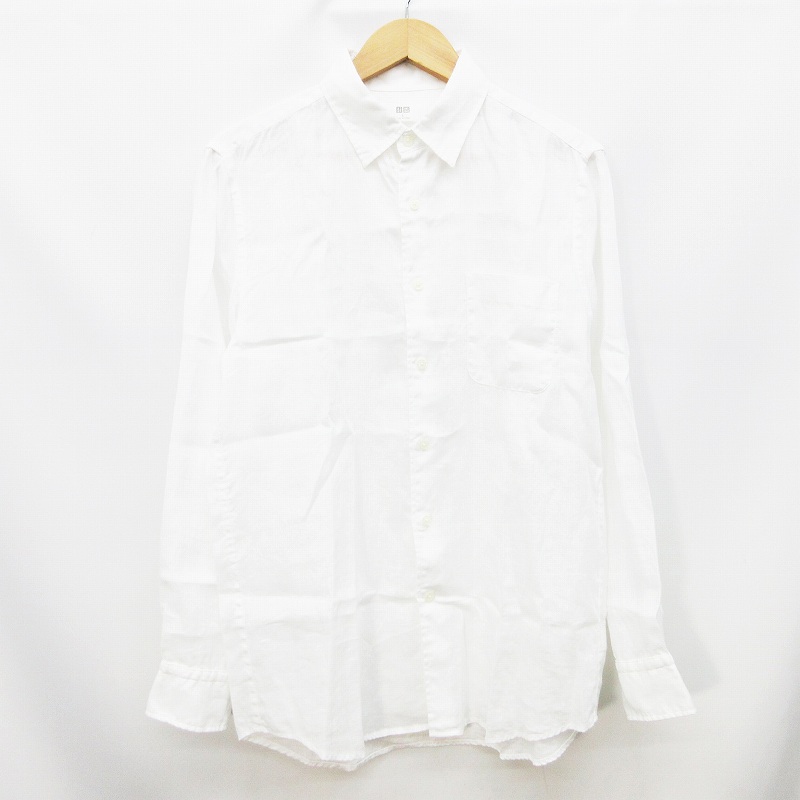 ユニクロ Uniqlo プレミアム リネン シャツ 長袖 無地 麻 100 L 白 ホワイト系 メンズ 064 ベクトルパーク