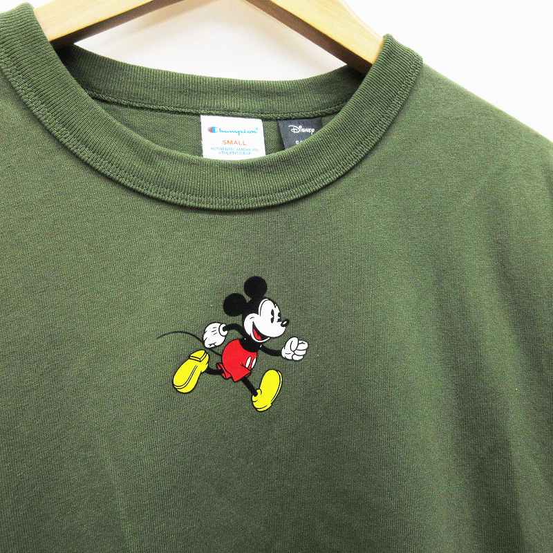 チャンピオン Champion ビームスボーイ Beams Boy ディズニー Disney Tシャツ カットソー 半袖 丸首 クルーネック ミッキーマウス プリント 綿 コットン 100 S オリーブグリーン レディース 064 ベクトルパーク