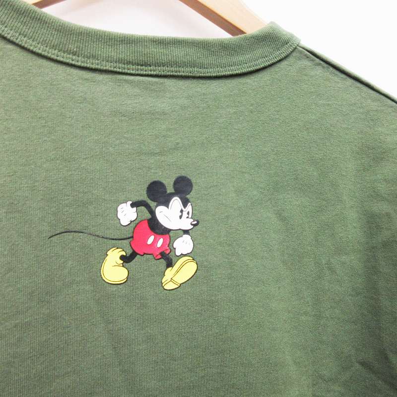 チャンピオン Champion ビームスボーイ Beams Boy ディズニー Disney Tシャツ カットソー 半袖 丸首 クルーネック ミッキーマウス プリント 綿 コットン 100 S オリーブグリーン レディース 064 ベクトルパーク