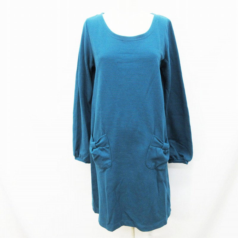 アースミュージック エコロジー Earth Music Ecology リブ ワンピース 長袖 丸首 膝丈 リボン Aライン M相当 緑 グリーン系 レディース 064 ベクトルパーク