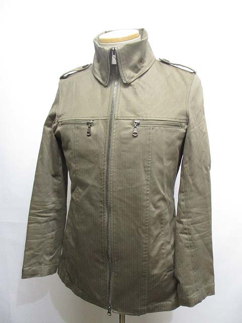 キャサリンハムネットロンドン Katharine Hamnett London ダブルジップ ジャケット M カーキブラウン 薄手 ブルゾン アウター ストライプ調 裏地付き メンズ 065 ベクトルパーク