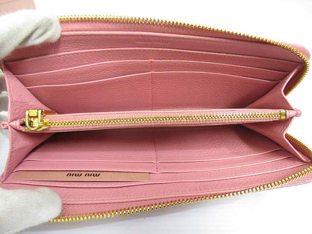 ミュウミュウ miumiu L字ファスナー 長財布 ピンク レザー 山羊革 