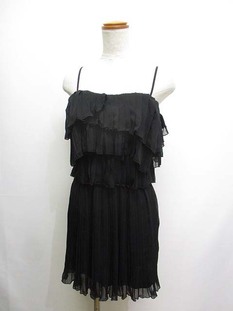 リエンダ Rienda プリーツ シフォン キャミ ワンピース S 黒ブラック ノースリーブ チュニック 裏地付き レディース 065 ベクトルパーク