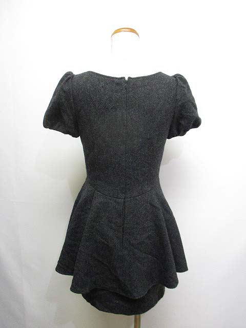 ジルスチュアート Jill Stuart 半袖 ラメ ツイード ぺプラム ワンピース 0 チャコールグレー ミニ バックファスナー ウール混 裏地付き 日本製 レディース 065 ベクトルパーク