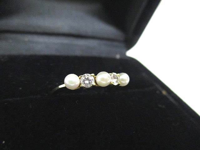 美品 ティファニー Tiffany Co リング 2pダイヤ 3pパール 真珠 750 K18yg 8号 イエローゴールド 指輪 レディース 065 ベクトルパーク