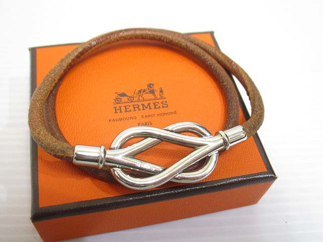 エルメス HERMES アタメ レザー チョ－カー 2連ブレスレット 茶 