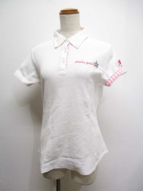 パーリーゲイツ PEARLY GATES 美品 ゴルフウェア 半袖 ポロシャツ 2 白  