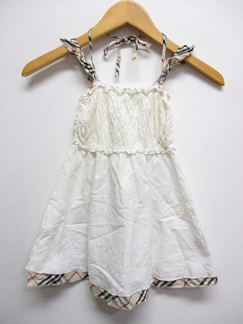 バーバリー ロンドン Burberry London 子供服 刺繍 キャミ チュニック ブラウス 130a オフホワイト ノースリーブ ノバチェック Aライン 正規 ジュニア 女の子 キッズ 065 ベクトルパーク
