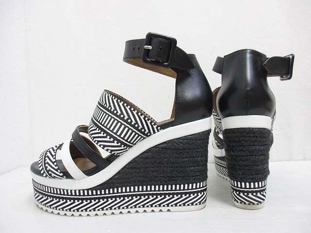 エルメス HERMES 美品 エスパドリーユ ローマ サンダル 36 黒 白  