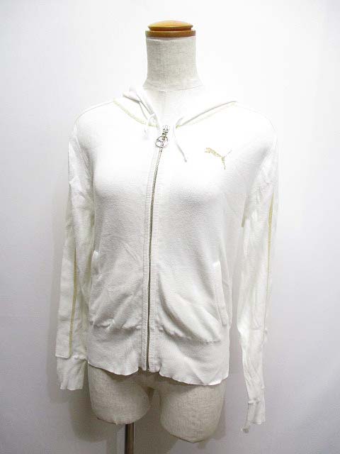 プーマ Puma スポーツウェア ジップ パーカー M オフホワイト 薄手 綿100 トレーニングウェア レディース 065 ベクトルパーク