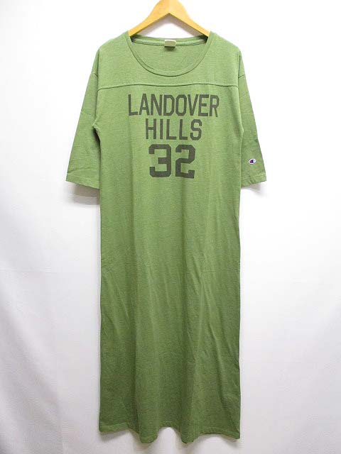 チャンピオン Champion 七分袖 マキシ ロング ワンピース L カーキ プリント カットソー生地 レディース 065 ベクトルパーク