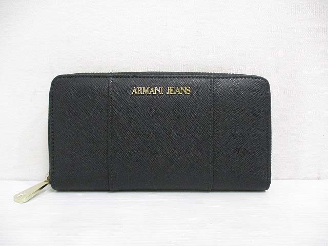 アルマーニ ジーンズ Armani Jeans 美品 長財布 ラウンドファスナー レザー ロゴ 黒 ブラック メンズ 065 ベクトルパーク