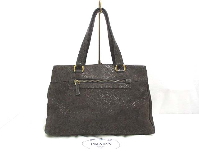 プラダ PRADA レザー トート バッグ こげ茶 ダークブラウン ハンド 