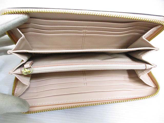 コーチ COACH 長財布 レザー ラウンドファスナー 薄ピンク ロゴ