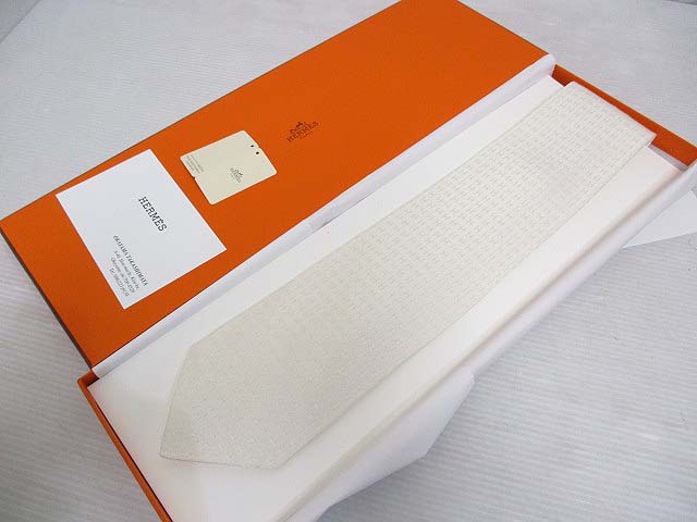 未使用品 エルメス HERMES シルク ネクタイ FACONNEE H ホワイト 