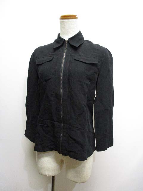 23区 オンワード樫山 薄手 ジップ ジャケット ブルゾン 38 黒 ブラック 麻リネン混 レディース 065 ベクトルパーク