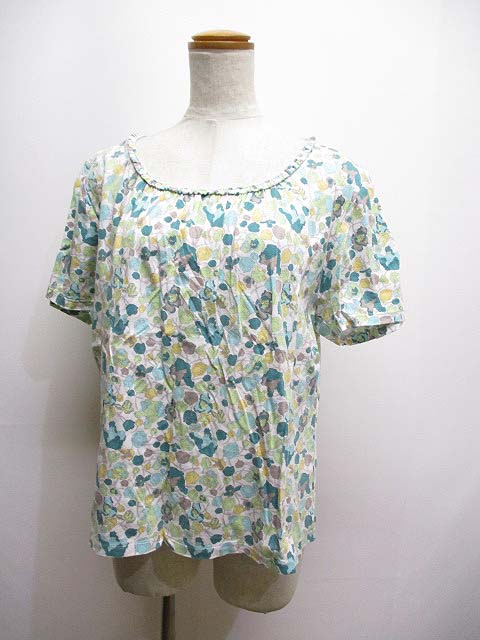 23区 オンワード樫山 花柄 半袖 カットソー 46 大きいサイズ オフホワイト 綿100 レディース 065 ベクトルパーク