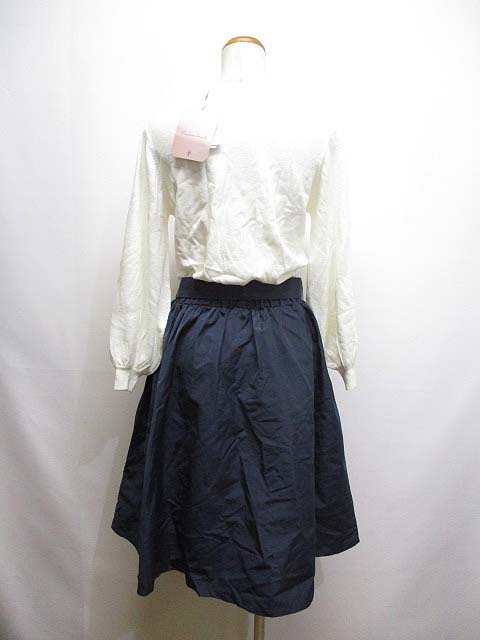 未使用品 クチュールブローチ Couture Brooch ドッキング 切替え ワンピース 38 M オフホワイトxネイビー 長袖 508 541 リボンベルト 裏地付き タグ付き レディース 065 ベクトルパーク