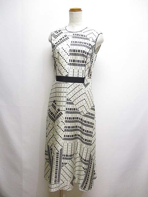 未使用品 エポカ Epoca ジオメトリック ツイル ドレス ワンピース 38 エクリュ M5j 41 105 40 ノースリーブ 裏地付き 日本製 タグ付き レディース 065 ベクトルパーク