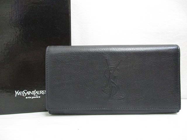 イヴサンローラン YVES SAINT LAURENT 良品 長財布 レザー 二つ折り 黒 