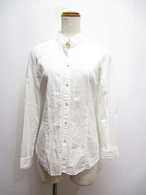 ブルーレーベルクレストブリッジ Blue Label Crestbridge 長袖 スタンドカラー フリル シャツ ブラウス 36 オフホワイト コットン ピンタック レディース 065 ベクトルパーク