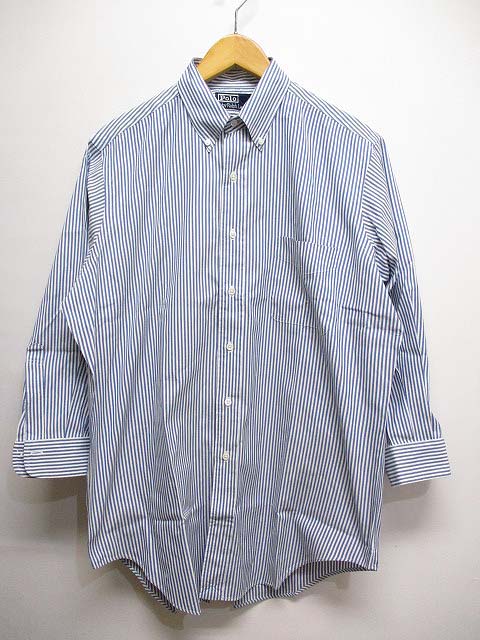 ポロ バイ ラルフローレン Polo By Ralph Lauren ストライプ柄 七分袖 ボタンダウン コットン シャツ L 白xブルー 正規 メンズ 065 ベクトルパーク