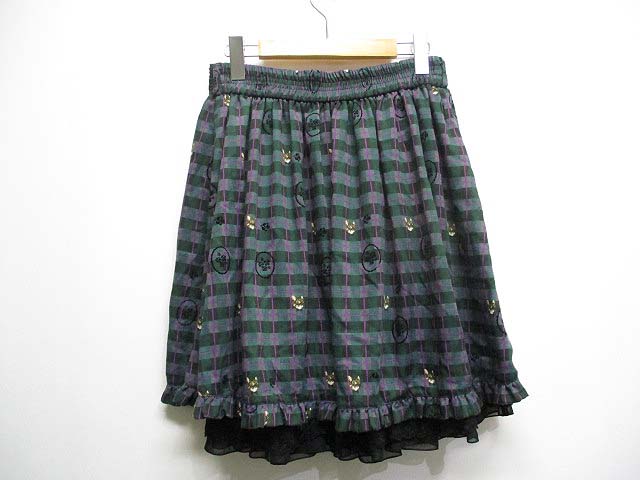 アクシーズファム Axes Femme チェックxねこx薔薇柄 イージー フレア スカート 裾レース M グレー系 バックゴム 裏地付き レディース 065 ベクトルパーク アクシーズファム Axes Femme チェックxねこx薔薇柄 イージー フレア スカート 裾レース M グレー系 バックゴム 裏地付き レディース 065 ベクトルパーク