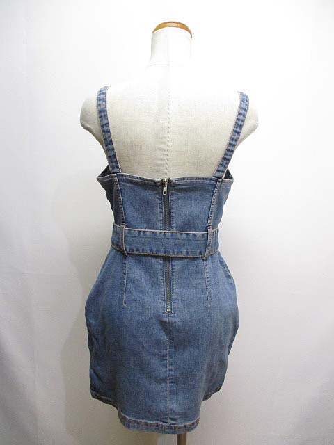 未使用品 エイチ エム H M ストレッチ デニム キャミ ワンピース ベルト付き M ブルー バックジップ レディース 065 ベクトルパーク