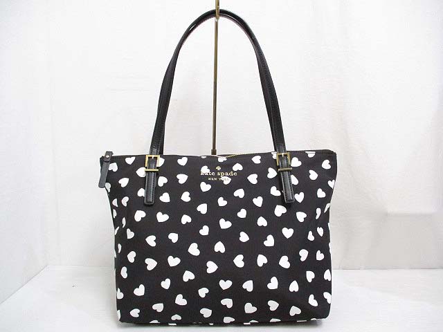 未使用品 ケイトスペード Kate Spade Pxrua043 トート バッグ ワトソン ハート スモール マヤ 黒 白 ロゴ ワンショルダー 持ち手レザー 裏地付き レディース 065 ベクトルパーク