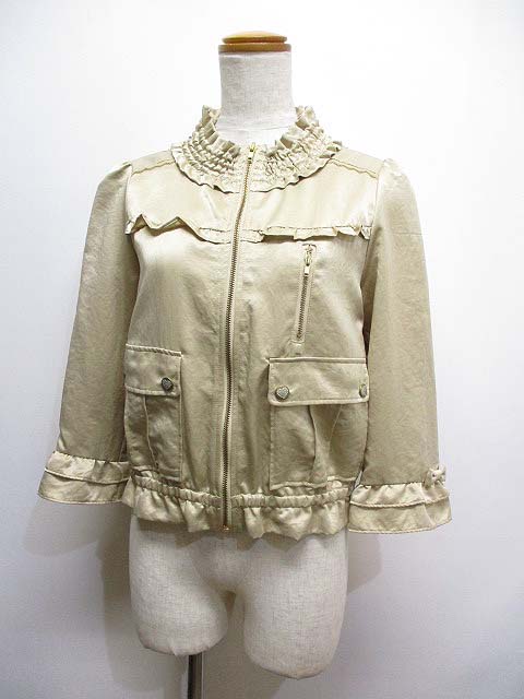 ミニマム Minimum 七分袖 ジップ サテン ジャケット ブルゾン 2 M シャイニーベージュ 光沢 フリル レディース 065 ベクトルパーク