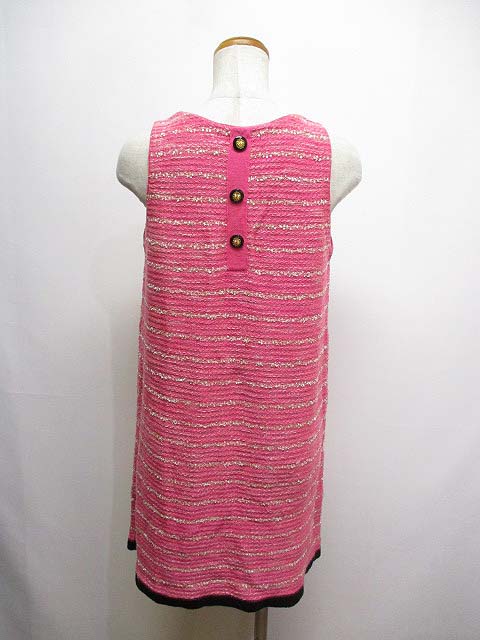 クイーンズコート Queens Court ラメ ボーダー柄 リボン ノースリーブ ニット ワンピース 2 ピンク レディース 065 ベクトルパーク