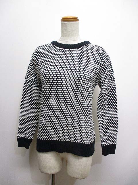 ロペ Rope クルーネック ジャガード ニット セーター M ネイビーx白 レディース 065 ベクトルパーク