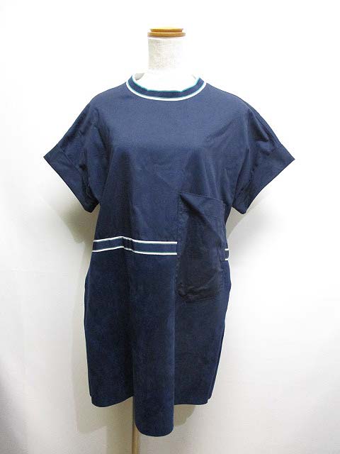 ザラ ベーシック Zara Basic 異素材切替え 半袖 ワンピース S 紺 ネイビー コットンxフェイクスエード レディース 065 ベクトルパーク