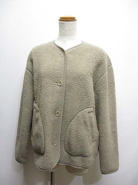 ユニクロ Uniqlo ボア フリース ノーカラー ジャケット Xl グレージュ レディース 065 ベクトルパーク