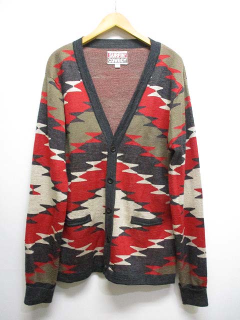 サーフィンカウボーイ Surfin Cowboy オルテガ柄 長袖 Vネック ニット カーディガン L グレー系 メンズ 065 ベクトルパーク サーフィンカウボーイ Surfin Cowboy オルテガ柄 長袖 Vネック ニット カーディガン L グレー系 メンズ 065 ベクトルパーク