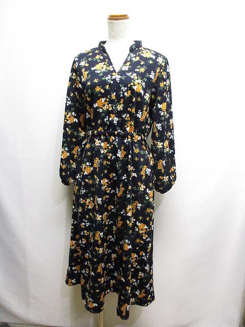 ロペピクニック Rope Picnic 美品 長袖 マキシ ロング 花柄 ワンピース 38 濃紺 ネイビー レディース 065 ベクトルパーク