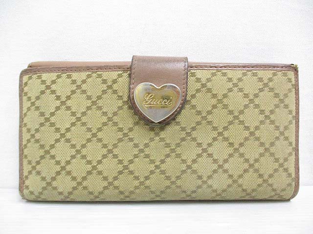 グッチ Gucci 3550 長財布 キャンバス レザー 二つ折り ベージュ Wホック ハート レディース 065 ベクトルパーク