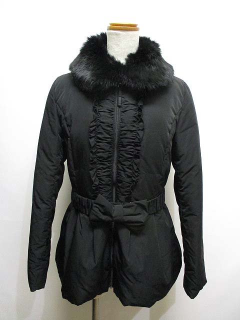 ミスジェイ Miss J ダウン ジャケット コート ベルト付き 40 黒 ブラック ラビットファー着脱 アウター 裏地付き レディース 065 ベクトルパーク