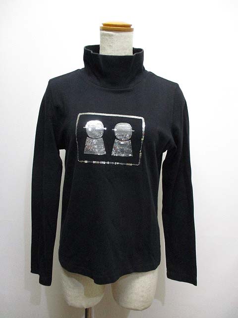 ピッコーネ Picone スパンコールロゴ 長袖 ハイネック カットソー 40 黒 ブラック レディース 065 ベクトルパーク