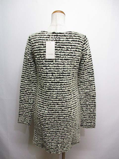 未使用品 リエンダ Rienda ボーダー調 ニット ワンピース M 黒xオフホワイト 長袖 裏地付き タンクトップ裏地 レディース 065 ベクトルパーク