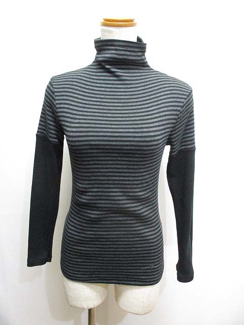 マゼンタ Magenta ボーダー柄 ハイネック 長袖 リブ ニット カットソー チャコールグレーx黒 レディース 065 ベクトルパーク